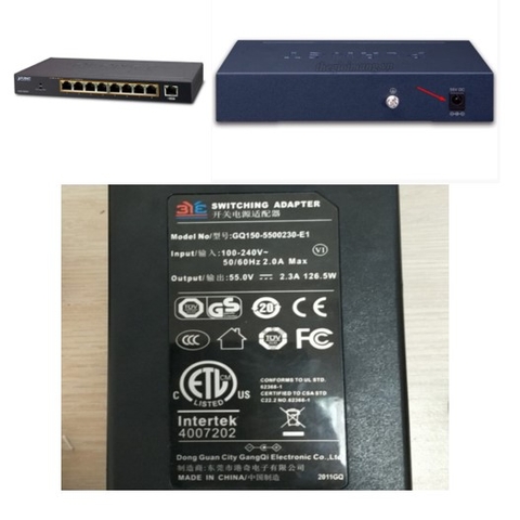 Adapter 55V 2.3A 3YE GQ150-5500230-E1 Connector Size 5.5mm x 2.5mm For Planet GSD-908HP 8 Port PoE Gigabit Network Switch