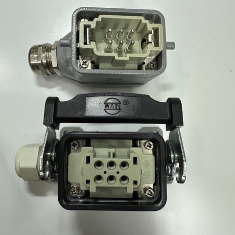 Bộ Đầu Nối Điện Công Nghiệp WAIN HDC 6 Pin Male + Female 16A 500V 6KV3 HE-006-M HE-006-F For Industrial Heavy Duty Panel Entry Hood Connector