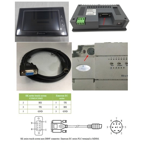 Cáp Kết Nối Màn Hình HMI Samkoon SK Series Với PLC Emerson EC Series MD8M Cable RS232 Mini Din 8 Pin to DB9 Female Dài 1.8M Có Chống Nhiễu Shielded