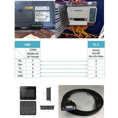 Cáp Lập Trình Communication Cable RS422 Mini Din 8 Pin Male to DB9 Female 1.8M For XGT PANEL LSIS HMI eXP Series to PLC Mitsubishi FX0S/FX0N/FX1S/FX1N/FX2