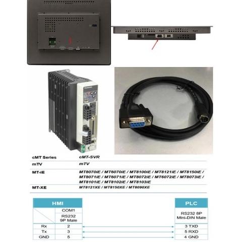 Cáp Lập Trình HMI Weintek Weinwiew Series Với Panasonic MINAS A4 Series Servo Driver Cable RS232 DB9 Female to Mini Din 8 Pin Dài 1.8M Có Chống Nhiễu Shielded