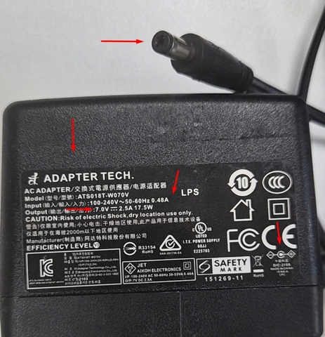 Adapter 7V 2.5A 17.5W TECH ATS018T-W070V Connector Tip Size 5.5mm x 2.1mm For Máy Đo Chất Lượng Nước Horiba LAQUA F-73G Benchtop PH/ORP/Ion/Temperature Meter