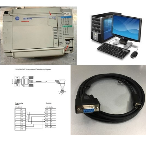 Cáp Lập Trình PLC Programming Cable Allen Bradley 1761-CBL-PM02 Communication RS232 8 Pin Mini DIN Male to DB9 Female Dài 1.8M For Allen Bradley MicroLogix 1500 Với Computer