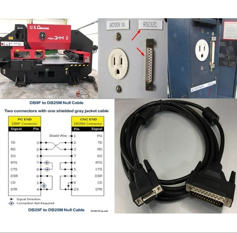 Cáp Kết Nối Điều Khiển RS232C DB9 Female to DB25 Male Null Modem Cable For Amada CNC Punching Machine Length 3M