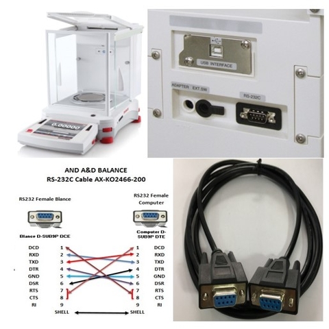 Cáp Kết Nối Cân Điện Tử Với PC Và Đọc Các Giá Trị Trọng Lượng Trực Tiếp Vào Excel For A&D Balances RS-232C Cable AX-KO2466-200 DB9 to DB9 Length 0.5M