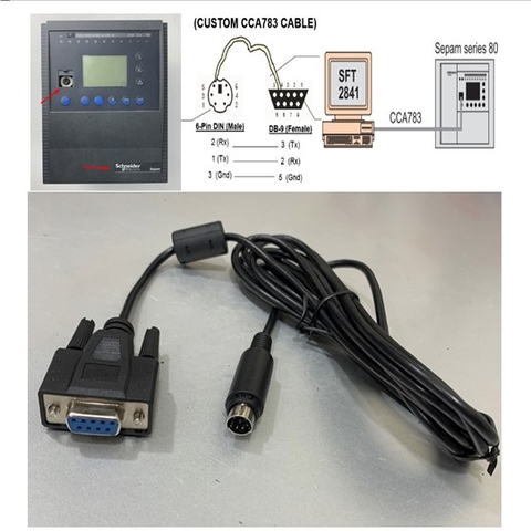 Cáp Lập Trình PLC Programming CCA783 Cable 3M Mini din 6 Pin Male to RS232 Female For Schneider Sepam Relay Series 20,40,50,80 Với Máy tính