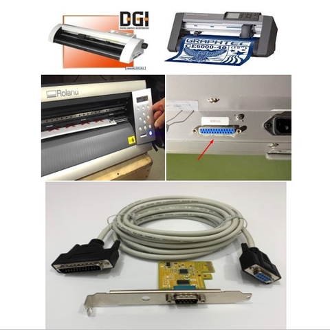 Bộ Combo Card Và Cáp Điều Khiển Máy Cắt Decal Quảng Cáo Chất Lượng Cao RS232 DB25 Male to DB9 Female Dài 5M For Serial Cutter Plotter DGI, Roland, Graphtec
