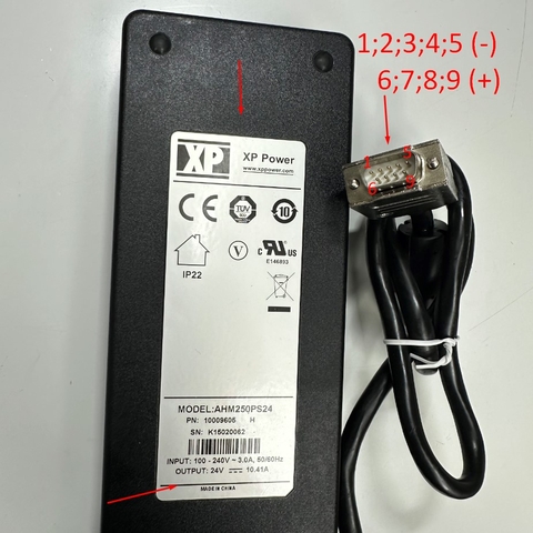 Adapter 24V 10.41A 250W XP Power AHM250PS24 Connector Tip Size DB9 Male Plug