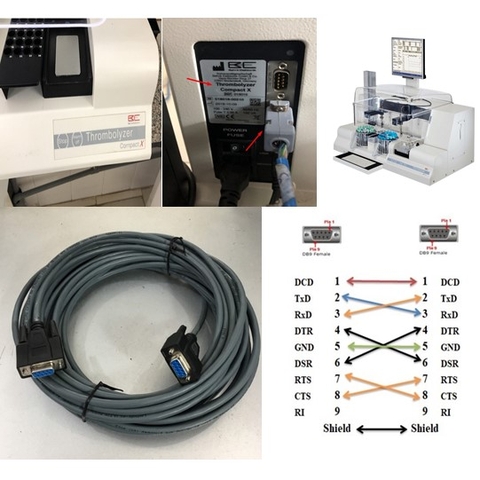 Cáp Kết Nối Máy Xét Nghiệm Đông Máu Tự Động BE Thrombolyzer Compact X Coagulation Analyzer Với Máy Tính DATA Link RS232 Communication Crossover Null-Modem Serial RS232 DB9 Female to DB9 Female Colour Grey Length 18M