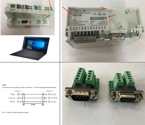 Bộ Rắc Đầu Nối Không Hàn Serial Interface BECKHOFF BC8150 RS485 RS232 Bus Terminal Controllers RS232 DB9 Female And RS232 DB9 Male