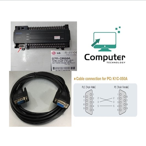 Cáp Lập Trình Programming Cable K1C-050A 3M Kết Nối LS PLC GLOFA GM Series GM4/ GM6/ GM7U/ MG7 Với Máy Tính Qua Giao Thức RS-232C DB9 Female to DB9 Male Black Length 3M