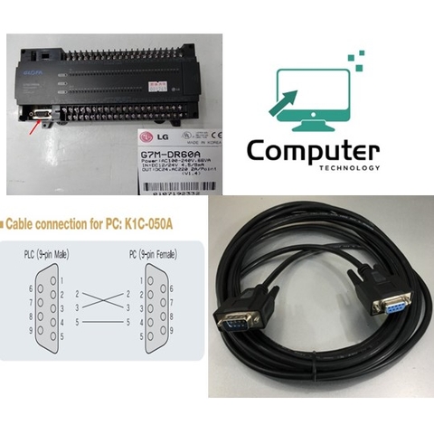 Cáp Lập Trình Programming Cable K1C-050A 5M Kết Nối LS PLC GLOFA GM Series GM4/ GM6/ GM7U/ MG7 Với Máy Tính Qua Giao Thức RS-232C DB9 Female to DB9 Male Black Length 5M