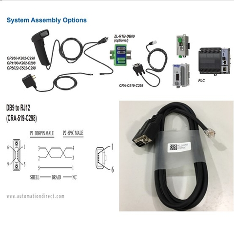 Cáp Kết Nối Dữ Liệu CR950-K302-C298 Code Connection Cable RJ12 6 Pin to RS232 DB9 Male Black 1.8M For Code Barcode Scanner CR950 CR900 CR1000 CR1400 Với ZL-RTB-DB09 Remote Termination Module PLC