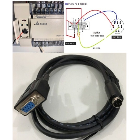 Cáp Lập Trình DVPACAB215 RS232 Interface PLC Programming Cable For DELTA DVP Series PLC DB9 Female to Mini Din 8 Pin Male Length 1.8M
