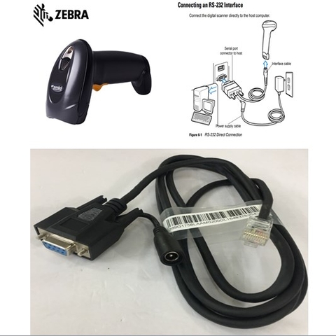 Cáp Máy Quét Zebra DS4208 Barcode Scanner CBA-R01-S07PBR Cable RS232 to RJ50 10Pin Cable with DC Power Length 1.8M