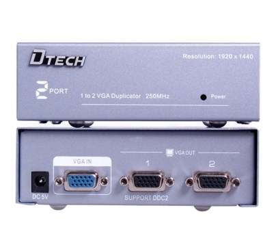 Bộ Chia VGA Video Splitter 1 to 2 DTECH 250MHZ Model DT-7252
