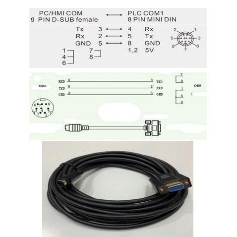 Cáp Lập Trình DVPCAB215 33ft Dài 10M Cable RS232 MD8M to DB9 Female For PLC Delta DVP Series Connect Computer/HMI Có Chống Nhiễu Shielded