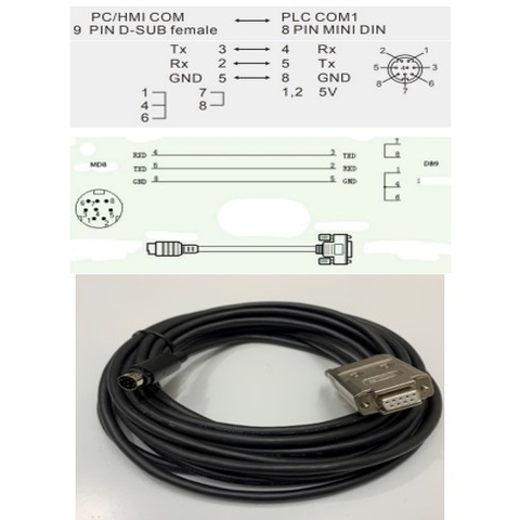 Cáp Lập Trình DVPCAB215 50ft Dài 15M Cable RS232 MD8M to DB9 Female For PLC Delta DVP Series Connect Computer/HMI Có Chống Nhiễu Shielded