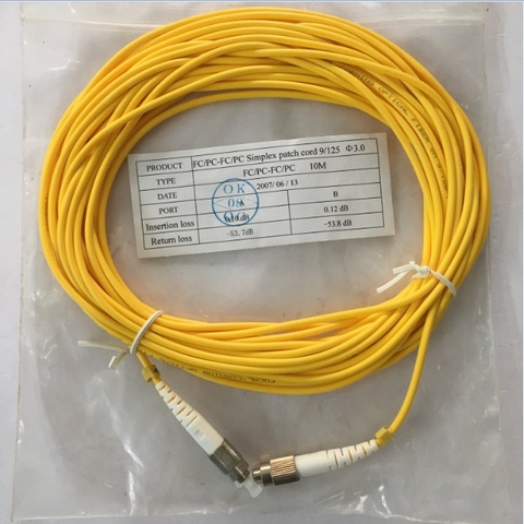 Dây Nhẩy Quang FC/PC to FC/PC 9/125 Simplex Singlemode Fiber Optic Cable Patch Cord 3.0mm PVC Length 10M