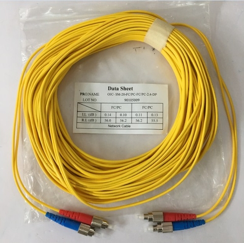 Dây Nhẩy Quang Data Sheet Fiber Optic Cable FC to FC Singlemode Duplex 9/125 2.4mm PVC Length 20M