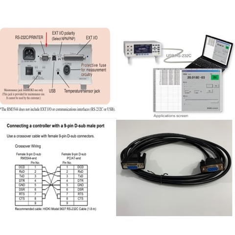 Cáp Hioki 9637 RS-232C Serial RS232 DB9 Female to Female DB9 Cable 3M For Máy Đo Điện Trở Hioki RM3544