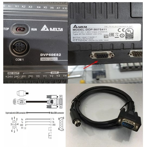 Cáp kết nối DOPACAB2A20L UC-MS020-06A For PLC to màn hình hiển thị HMI Delta DOP RS232 8 Pin Mini DIN Male to DB9 Male Serial Length 3M