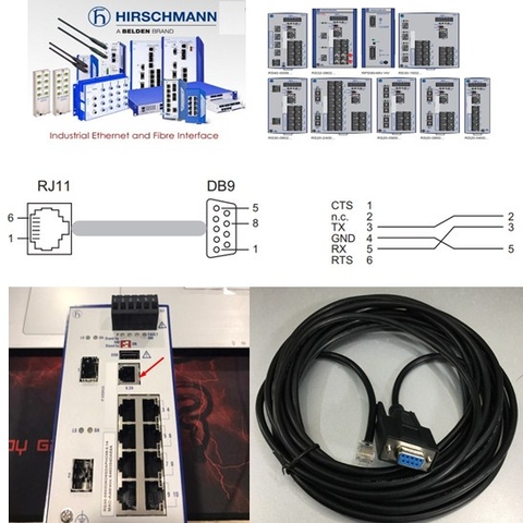 Cáp Cấu Hình Switch Hirschmann Industrial Ethernet Terminal Cable 943 301-001 V.24 interface RS232 RJ11 4Pin 4P4C to DB9 Female Connector Length 5M