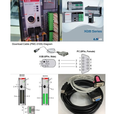 Bộ Combo LS PLC XGB Series PMC-310S Loader Cable Connection PC to PLC RS232C 6 Pin Mini DIN Male to DB9 Female Và USB to RS232 Z-TEK ZE533A Length 6.8M