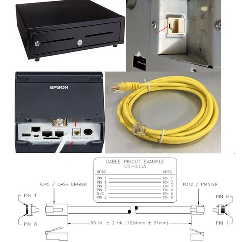 Cáp Kết Nối Ngăn Kéo Đựng Tiền Quầy Thu Ngân HP Cash Drawe Với Máy In Nhiệt Epson Printer RJ12 6P6C to RJ45 8P8C Cable APG CD-005A Yellow Length 2M
