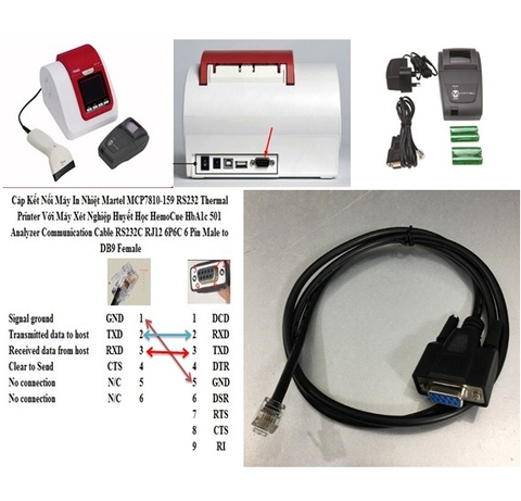 Cáp Kết Nối Máy In Nhiệt Martel MCP7810-159 RS232 Thermal Printer Với Máy Xét Nghiệp Huyết Học HemoCue HbA1c 501 Analyzer Communication Cable RS232C RJ12 6P6C 6 Pin Male to DB9 Female Black Length 0.5M