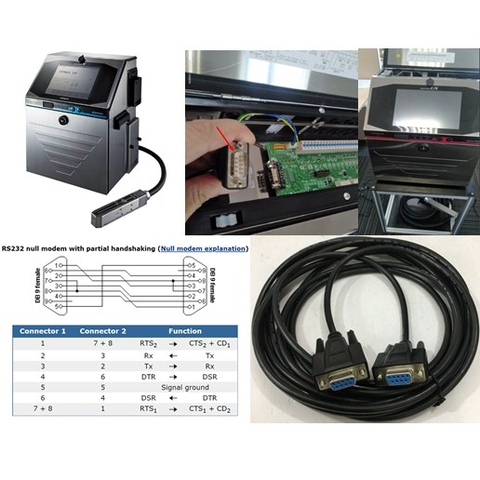 Cáp Máy In Phun Mã Vạch Công Nghiệp Hitachi Inkjet Printer RS-232C Null Modem With Partial Handshaking DB9 Female to DB9 Female Cable PVC Black Length 5M