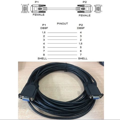 Cáp Kết Nối Null Modem Cable Wiring Diagram Chất Lượng Cao RS232 DB9 Female to DB9 Female Black Length 10M