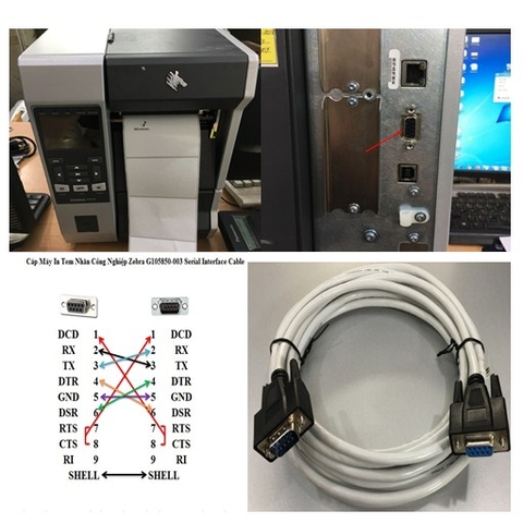 Cáp Máy In Tem Nhãn Công Nghiệp Zebra G105850-003 Serial Interface Cable RS232 DB9 Female to DB9 Male Null Cable Length 5M