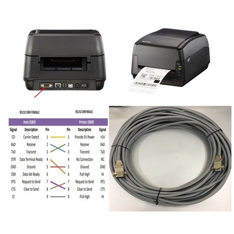 Cáp Máy In Mã Vạch Tem Nhãn Công Nghiệp WS4 Series Printer WS408DT WS412DT WS408TT WS412TT RS232C Interface RS232 DB9 Female to DB9 Male Cable Grey Length 20M