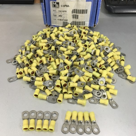 Đầu Cốt Hạ Thế Cosse Solderless Crimp Ring Terminal Chất Lượng Cao Mecatraction C3P60-4 M6 Stud Size to 2.6 - 6.0 mm² Wire Size Colour Yellow E-Cu 100 PCS/Box