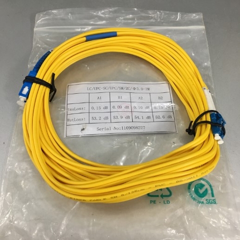 Dây Nhẩy Quang Fiber Optic Cable Single Mode SC to LC OS2 9/125 Duplex Yellow 10 Meter Cable 3.0mm PVC