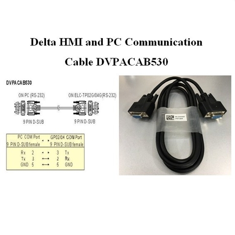 Cáp Lập Trình Giao Tiếp Giữa Delta HMI TP04 Series Và PC DVPACAB530 Cable RS232 DB9 Female to DB9 Female Cable PVC Black Length 1.8M