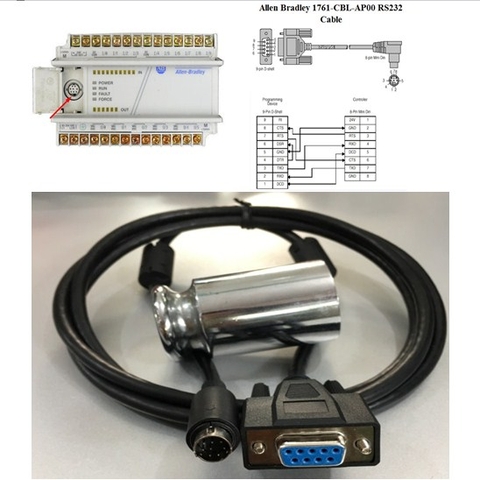 Cáp Lập Trình Allen Bradley 1761-CBL-AP00 RS232 Interface Adapter For  AB MicroLogix 1000 1200 1400 1500 Series PLC programming Cable 1.8M