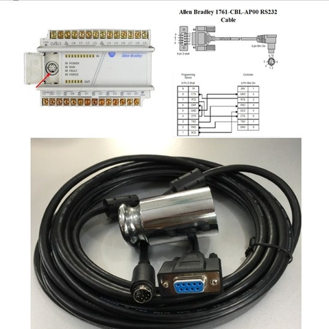 Cáp Lập Trình Allen Bradley 1761-CBL-AP00 RS232 Interface Adapter For  AB MicroLogix 1000 1200 1400 1500 Series PLC programming Cable 5M