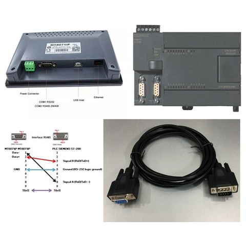 Cáp Kết Nối Điều khiển PLC SIEMENS S7-200/300 Với Màn Hình MT6071iP/MT8071iP HMI Weintek Qua Giao Thức RS485 Connector Cable DB9 Female to DB9 Male Length 2M