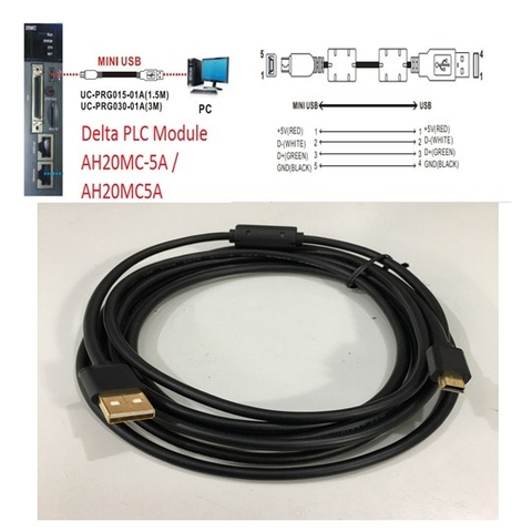 Cáp Kết Nối PLC Programming DELTA UC-PRG030-01A USB Type A to Mini B Cable For Module AH20MC-5A AH20MC5A Tới Computer Length 3M