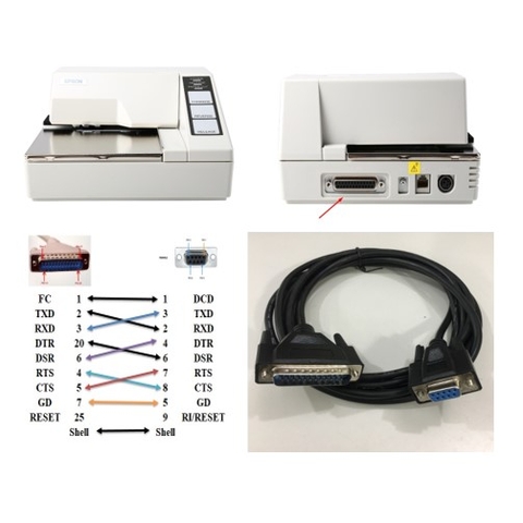 Cáp Máy In Hóa Đơn Printer Epson TM-U295 Cable Serial RS232 DB25 Male to DB9 Female Length 3M