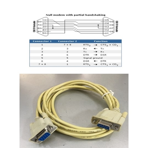 Cáp RS232 Chuẩn Chéo DB9 Female to DB9 Female Null Modem With Partial Handshaking Length 2.5M