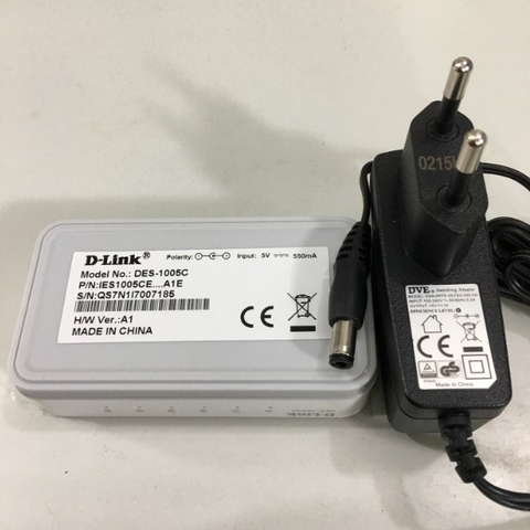 Bộ Chuyển Đổi Nguồn Adapter 5V 1A DVE For Network Switch D-LINK DES-1005C 5 Port Connector Size 5.5mm x 2.1mm