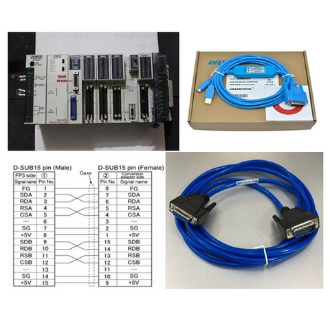 Cáp Kết Nối Điều Khiển PLC Programming AFP5520/AFP5523 Cable DB15 Female 2 Row 15Pin to DB15 Male 2 Row 15Pin For PLC Panasonic Nais FP3 FP5 Và USB-AFP8550 Length 3M