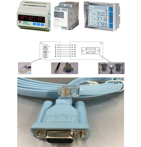 Cáp Kết Nối Giao Thức truyền Thông Carlo Gavazzi Automation Components RJ12 6 Pin 6P6C to Serial RS232 DB9 Female Cisco Systems 1.8M For CPT DIN  Series WM Series