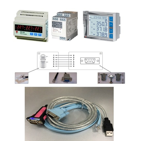 Bộ Combo Cáp Kết Nối Giao Thức truyền Thông Carlo Gavazzi Controls Serial Communication Protocol RJ12 6 Pin to DB9 Female Và USB to RS232 Z-TEK ZE533A