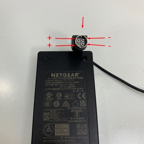 Adapter 54V 1.66A 90W NETGEAR OEM FSP090-AWBN3 FSP Group Inc Connector Size 4 Pin Mini Din 10mm For Cisco SG300-10 10 Port Gigabit POE Managed Switch