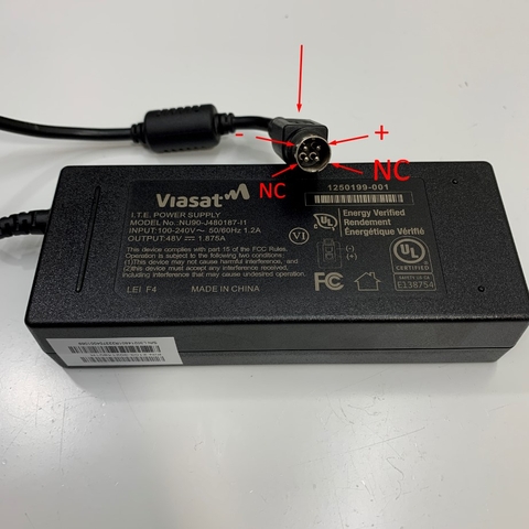 Adapter 48V 1.875A 90W VIASAT Connector Size 4 Pin Power Plug For Thống Trình Chiếu Crestron DMPS-300-C DigitalMedia™ Presentation System 300