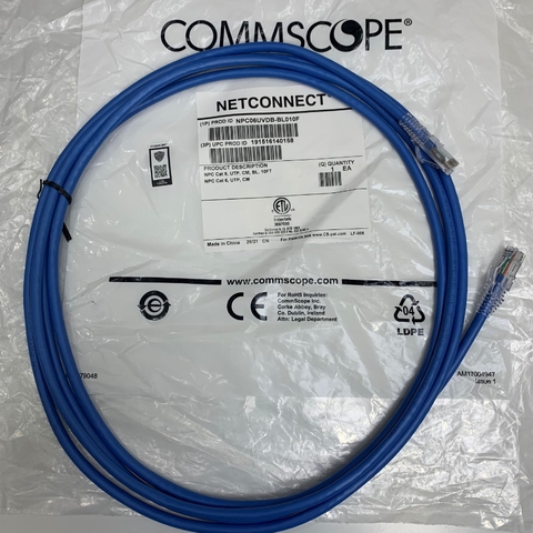 Dây Nhẩy Công Nghiệp CommScope NPC06UVDB-BL010F Dài 3M 10ft U/UTP CAT6 RJ45 Ethernet Gigabit Lan Network Patch Cord Straight Through Cable FJ03303 24AWG OD Ø 6.0mm 75°C Blue